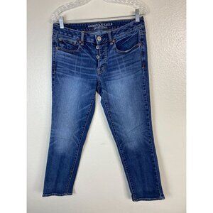 American Eagle Outfitters Women Boy Crop Stretch Jeans Size 6 x 25" Blue Denim